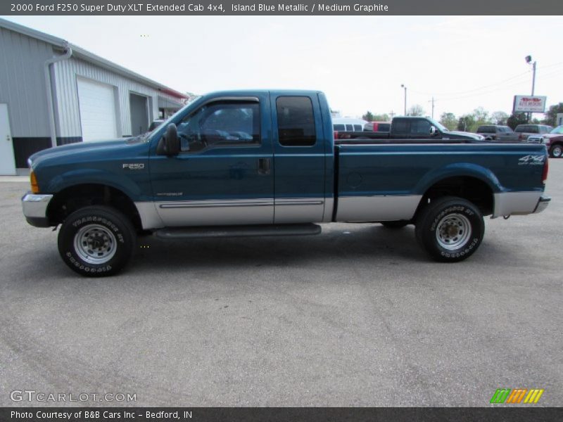 Island Blue Metallic / Medium Graphite 2000 Ford F250 Super Duty XLT Extended Cab 4x4