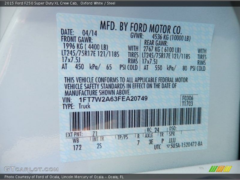 Oxford White / Steel 2015 Ford F250 Super Duty XL Crew Cab