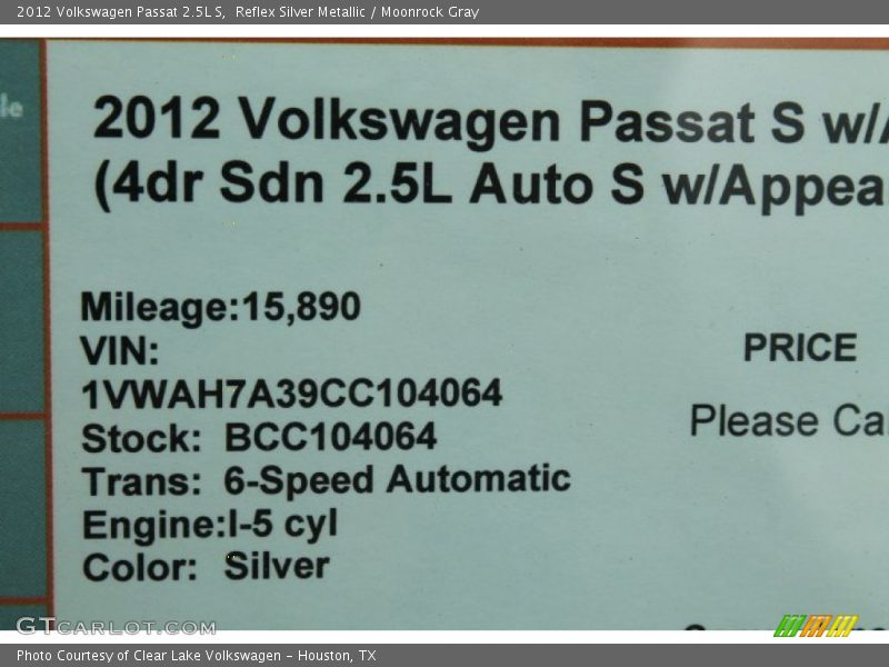 Reflex Silver Metallic / Moonrock Gray 2012 Volkswagen Passat 2.5L S