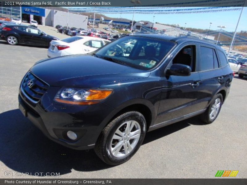 Pacific Blue Pearl / Cocoa Black 2011 Hyundai Santa Fe SE