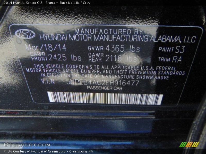 Phantom Black Metallic / Gray 2014 Hyundai Sonata GLS