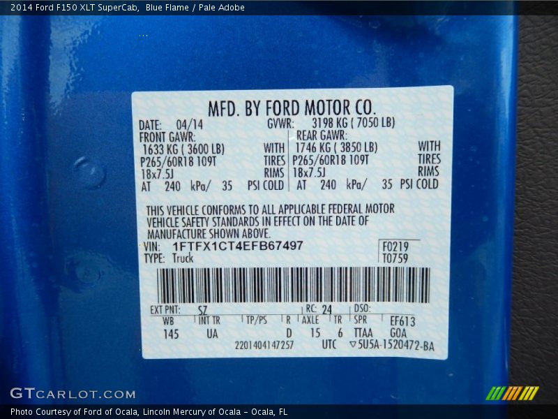 2014 F150 XLT SuperCab Blue Flame Color Code SZ