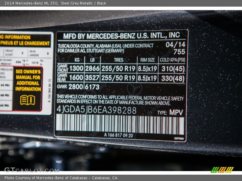 Steel Grey Metallic / Black 2014 Mercedes-Benz ML 350