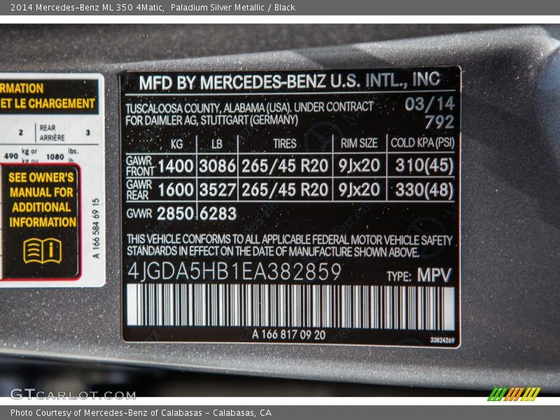 Paladium Silver Metallic / Black 2014 Mercedes-Benz ML 350 4Matic