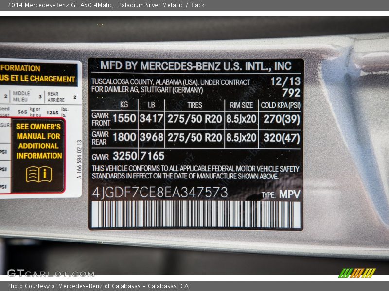 Paladium Silver Metallic / Black 2014 Mercedes-Benz GL 450 4Matic