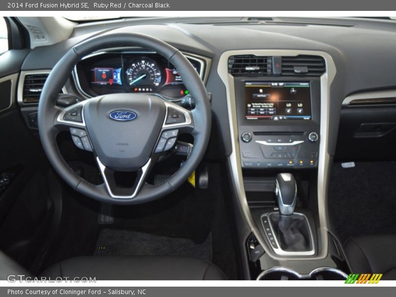Ruby Red / Charcoal Black 2014 Ford Fusion Hybrid SE
