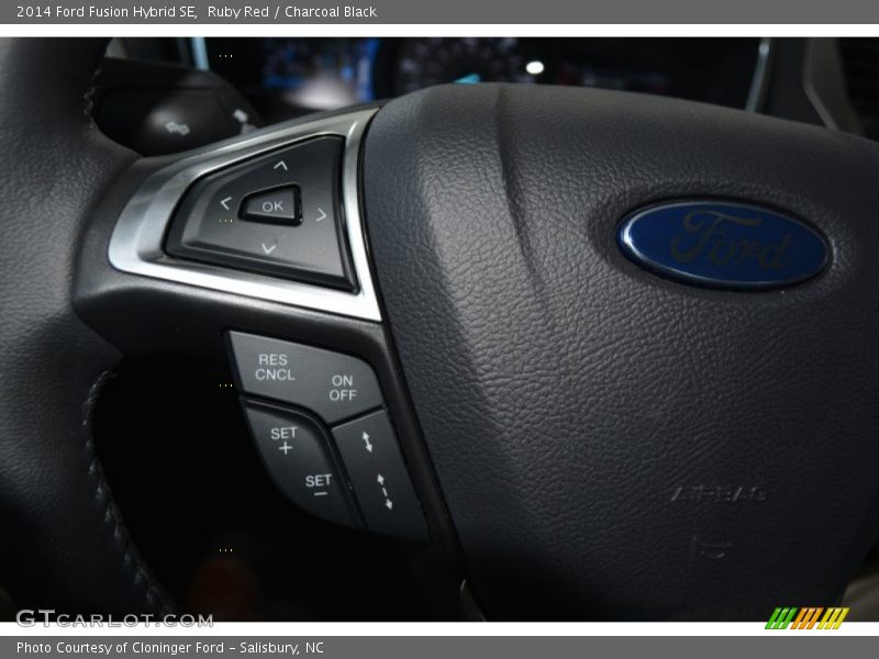 Ruby Red / Charcoal Black 2014 Ford Fusion Hybrid SE