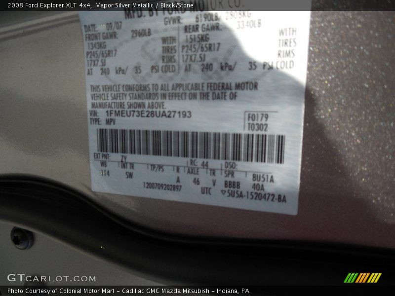 Vapor Silver Metallic / Black/Stone 2008 Ford Explorer XLT 4x4