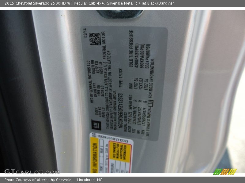 Silver Ice Metallic / Jet Black/Dark Ash 2015 Chevrolet Silverado 2500HD WT Regular Cab 4x4