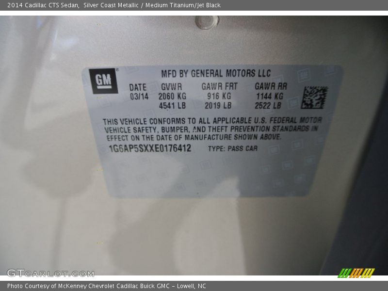 Silver Coast Metallic / Medium Titanium/Jet Black 2014 Cadillac CTS Sedan