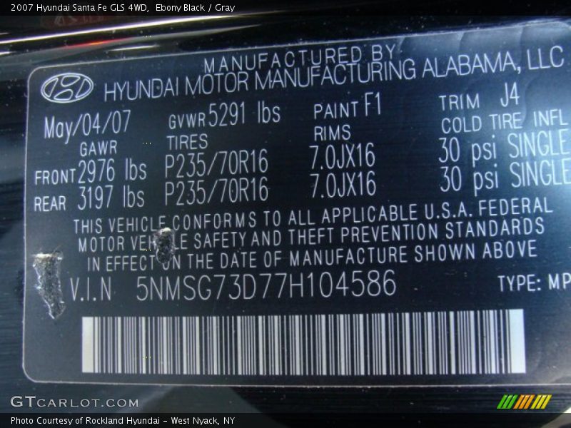 Ebony Black / Gray 2007 Hyundai Santa Fe GLS 4WD