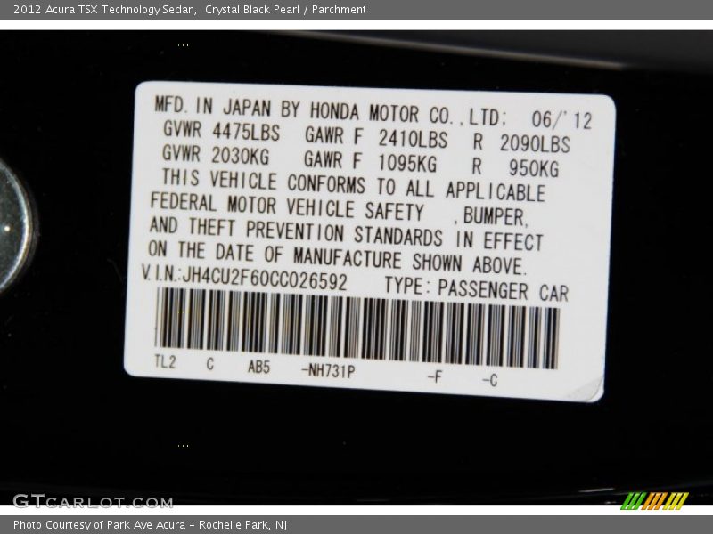 Crystal Black Pearl / Parchment 2012 Acura TSX Technology Sedan