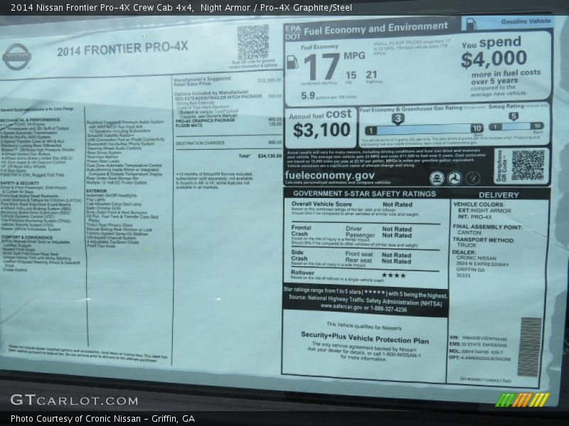  2014 Frontier Pro-4X Crew Cab 4x4 Window Sticker