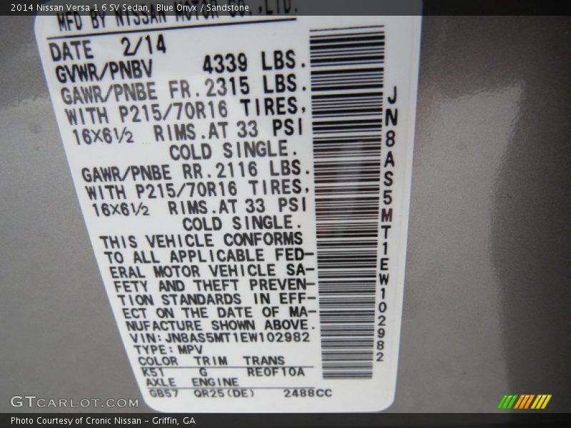 Blue Onyx / Sandstone 2014 Nissan Versa 1.6 SV Sedan