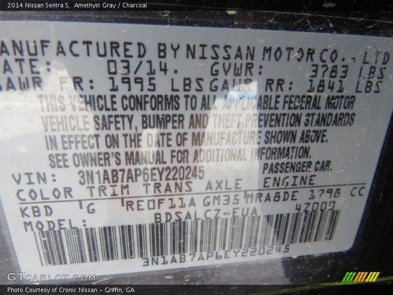 Amethyst Gray / Charcoal 2014 Nissan Sentra S