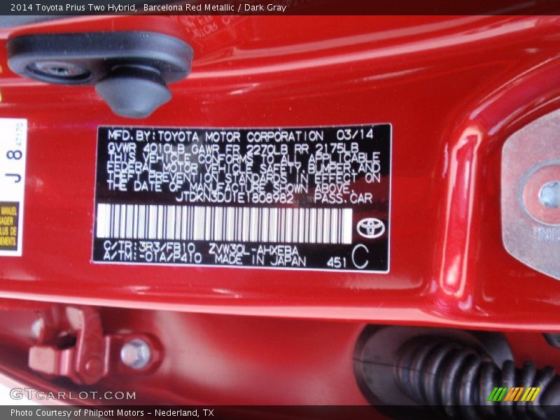 Barcelona Red Metallic / Dark Gray 2014 Toyota Prius Two Hybrid