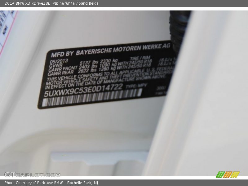 Alpine White / Sand Beige 2014 BMW X3 xDrive28i