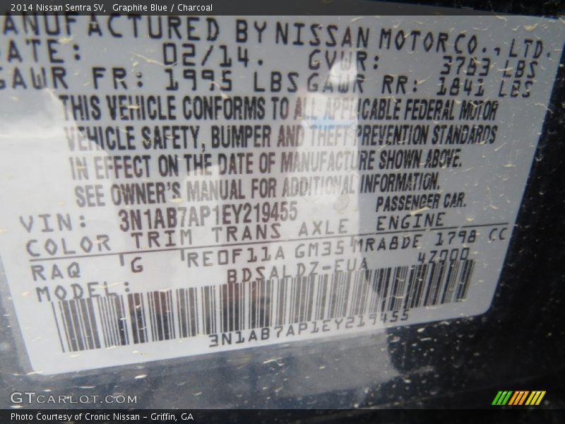 Graphite Blue / Charcoal 2014 Nissan Sentra SV
