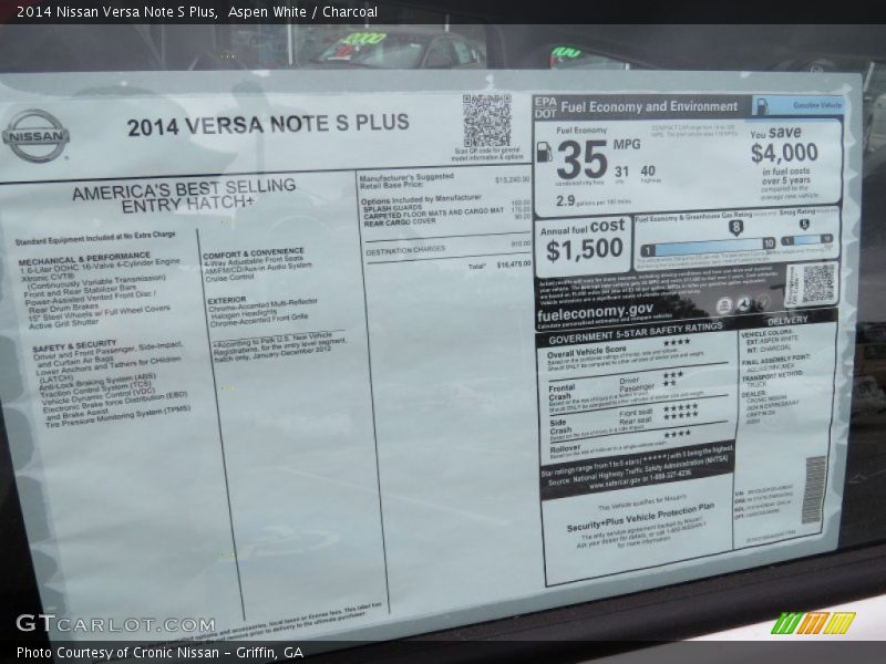 Aspen White / Charcoal 2014 Nissan Versa Note S Plus