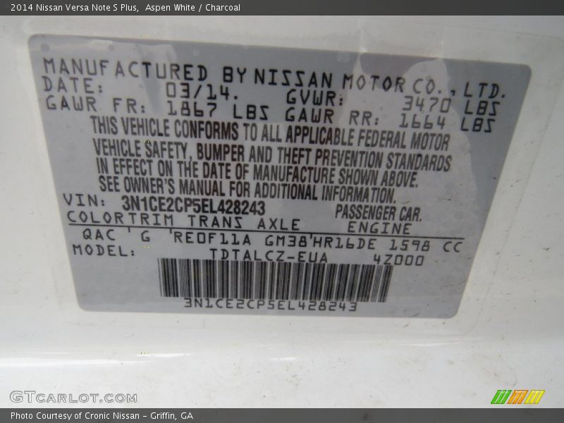 Aspen White / Charcoal 2014 Nissan Versa Note S Plus