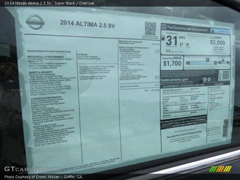Super Black / Charcoal 2014 Nissan Altima 2.5 SV