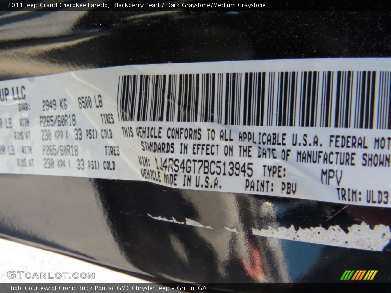 Blackberry Pearl / Dark Graystone/Medium Graystone 2011 Jeep Grand Cherokee Laredo