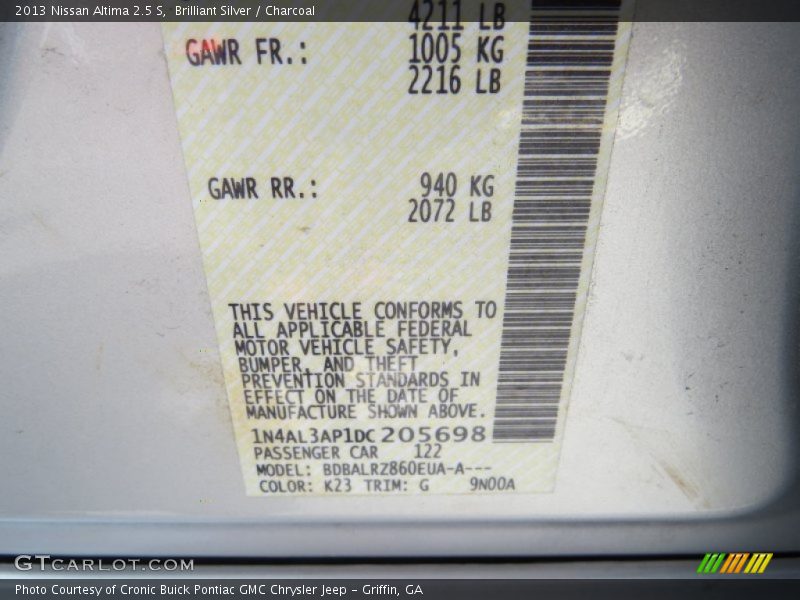 Brilliant Silver / Charcoal 2013 Nissan Altima 2.5 S