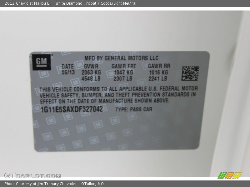 White Diamond Tricoat / Cocoa/Light Neutral 2013 Chevrolet Malibu LT