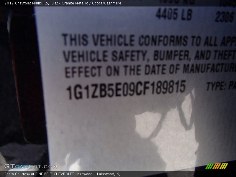 Black Granite Metallic / Cocoa/Cashmere 2012 Chevrolet Malibu LS