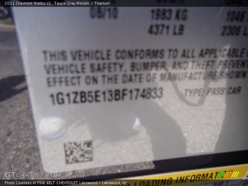 Taupe Gray Metallic / Titanium 2011 Chevrolet Malibu LS