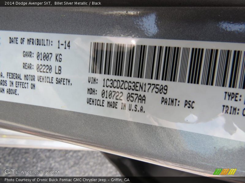 Billet Silver Metallic / Black 2014 Dodge Avenger SXT