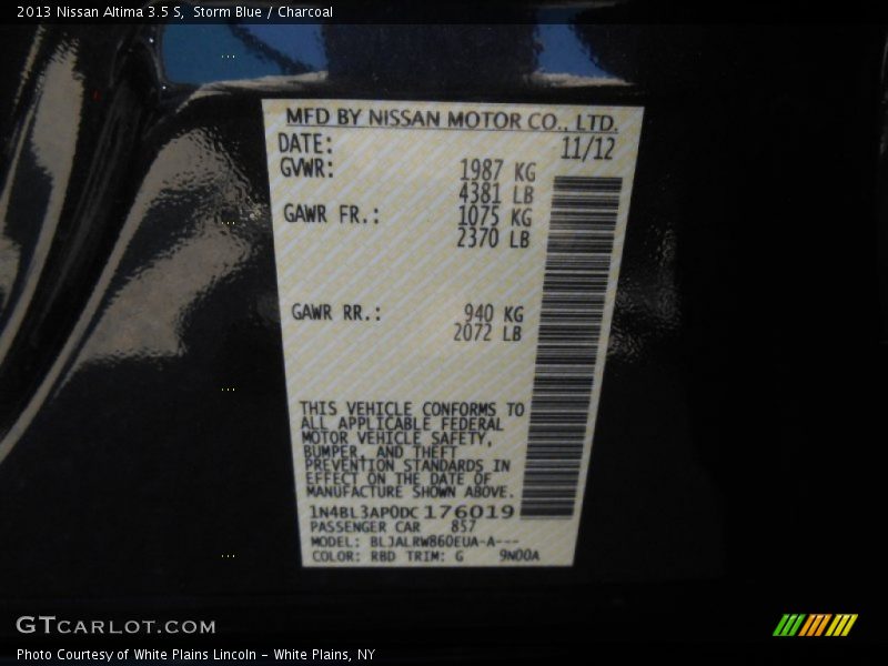 Storm Blue / Charcoal 2013 Nissan Altima 3.5 S