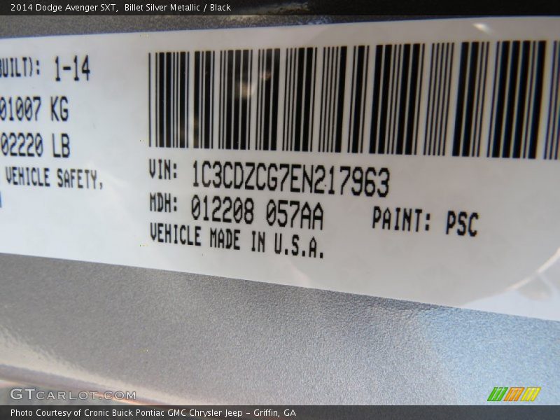 Billet Silver Metallic / Black 2014 Dodge Avenger SXT