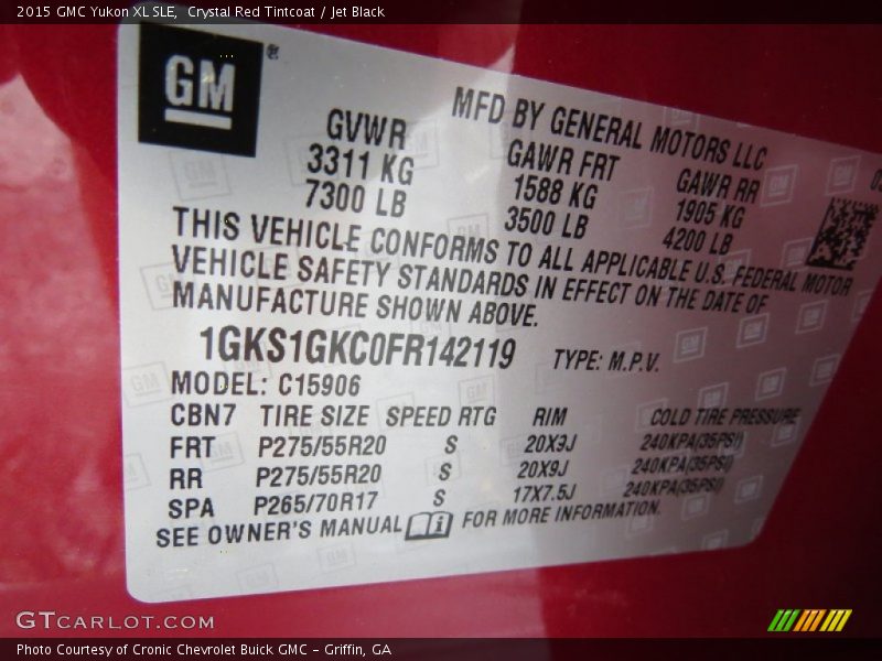 Info Tag of 2015 Yukon XL SLE