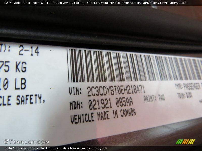 Granite Crystal Metallic / Anniversary Dark Slate Gray/Foundry Black 2014 Dodge Challenger R/T 100th Anniversary Edition