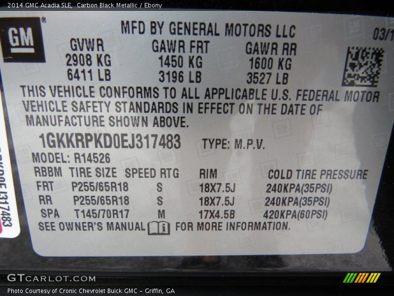 Carbon Black Metallic / Ebony 2014 GMC Acadia SLE