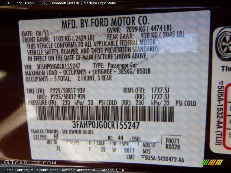 Cinnamon Metallic / Medium Light Stone 2012 Ford Fusion SEL V6