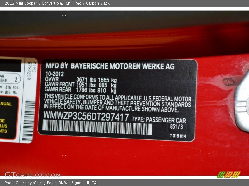 Chili Red / Carbon Black 2013 Mini Cooper S Convertible
