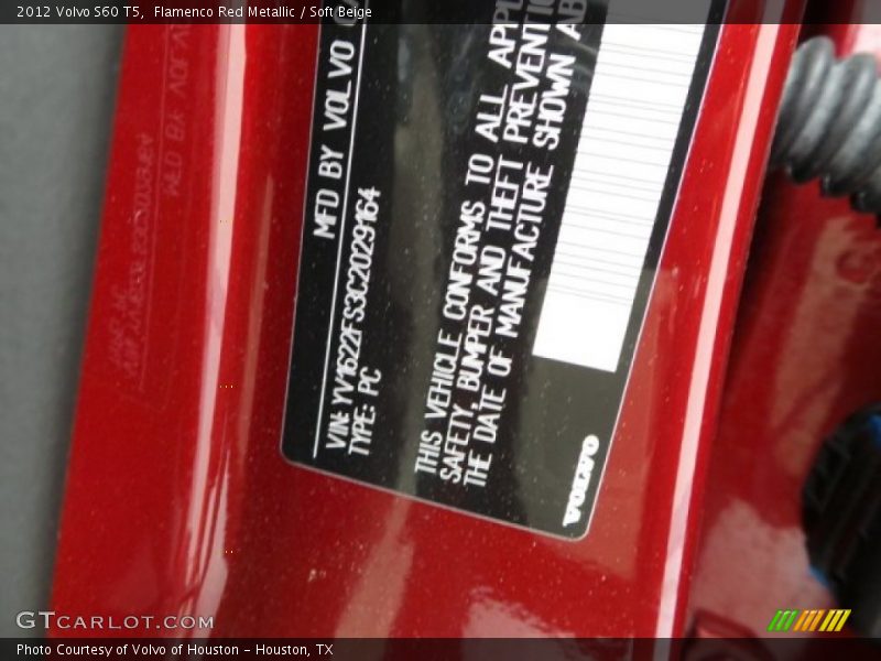 Flamenco Red Metallic / Soft Beige 2012 Volvo S60 T5