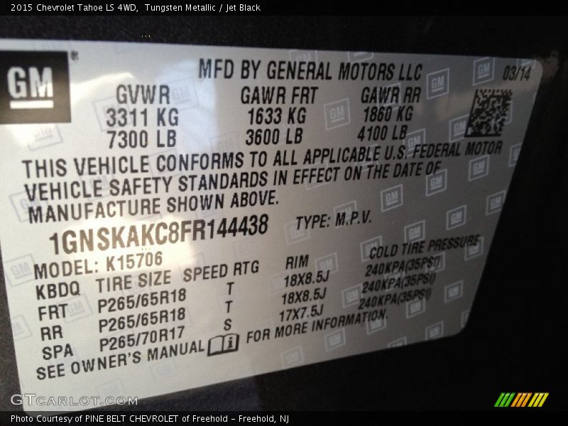 Tungsten Metallic / Jet Black 2015 Chevrolet Tahoe LS 4WD
