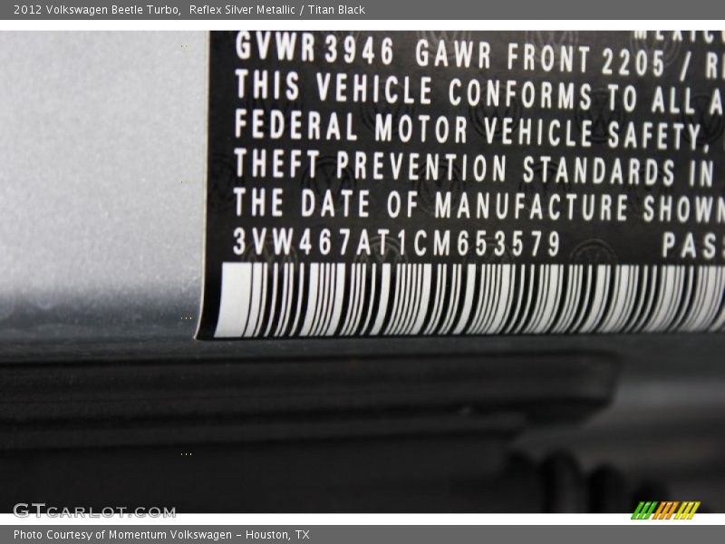 Reflex Silver Metallic / Titan Black 2012 Volkswagen Beetle Turbo