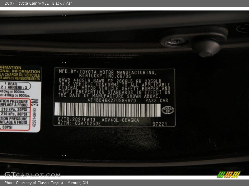 Black / Ash 2007 Toyota Camry XLE