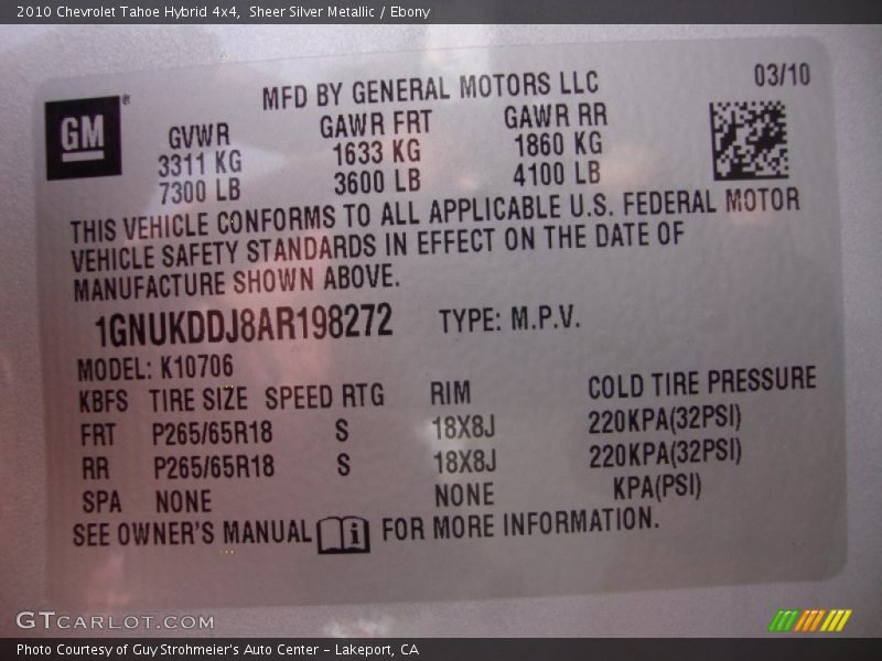 Sheer Silver Metallic / Ebony 2010 Chevrolet Tahoe Hybrid 4x4