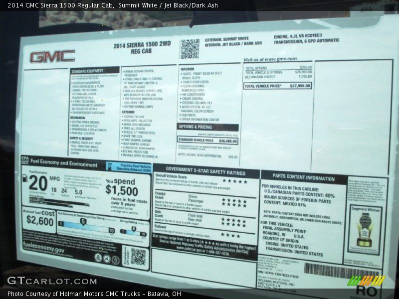 Summit White / Jet Black/Dark Ash 2014 GMC Sierra 1500 Regular Cab