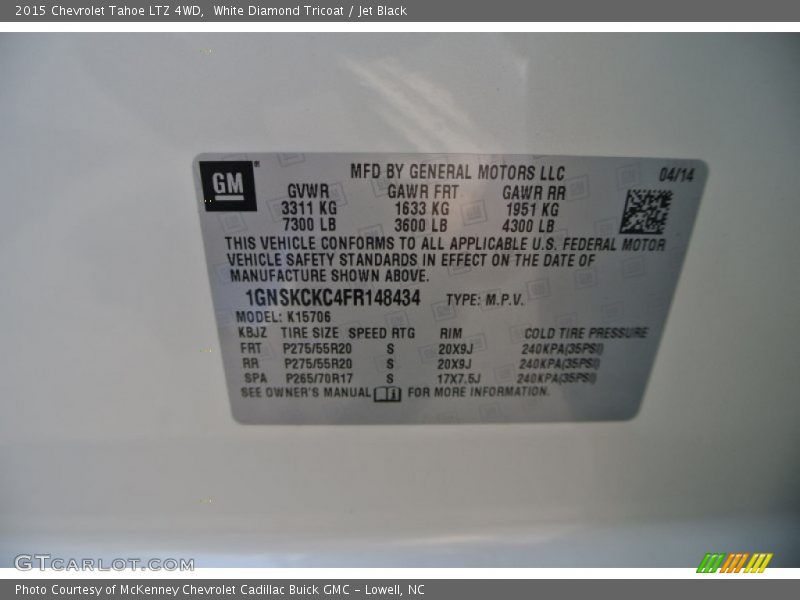 White Diamond Tricoat / Jet Black 2015 Chevrolet Tahoe LTZ 4WD