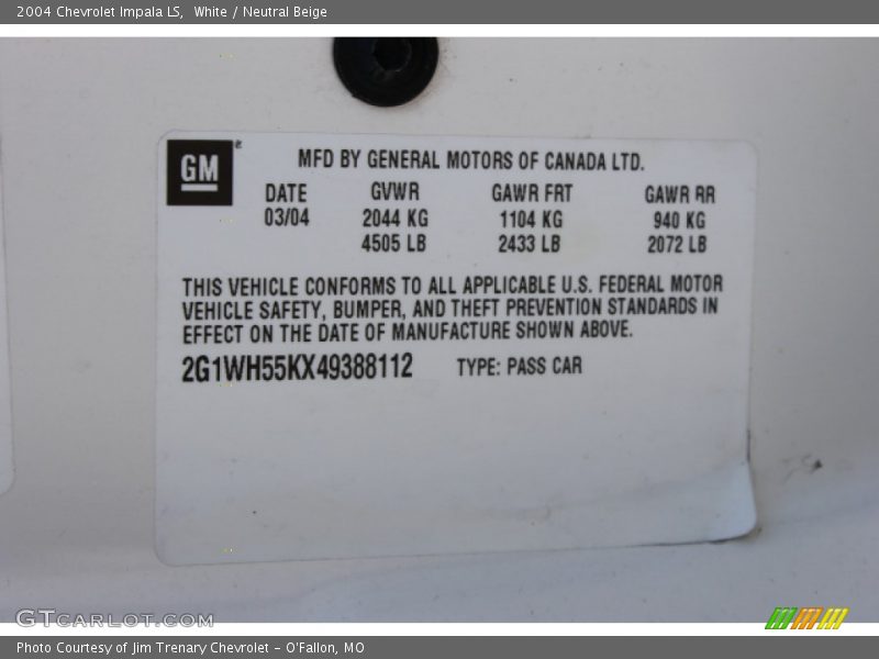 White / Neutral Beige 2004 Chevrolet Impala LS