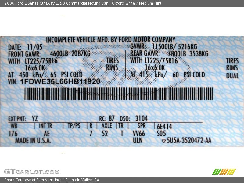 Oxford White / Medium Flint 2006 Ford E Series Cutaway E350 Commercial Moving Van