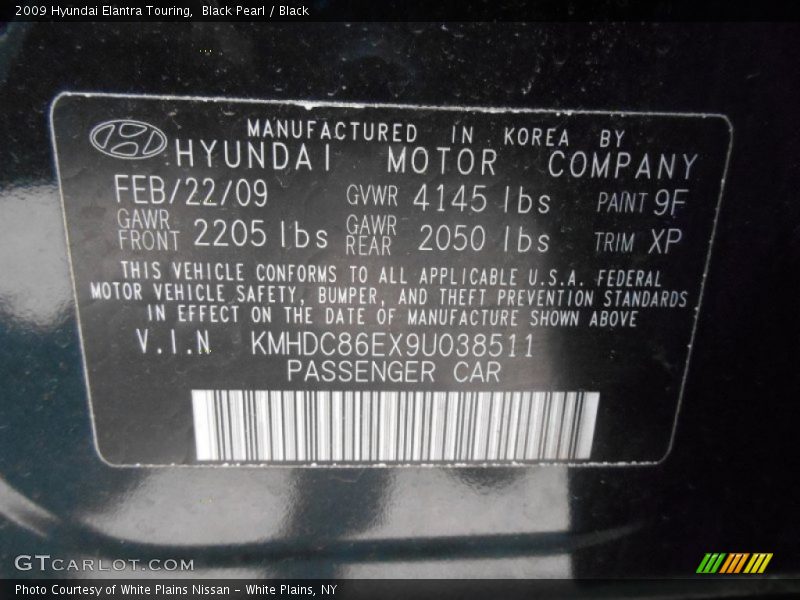 Black Pearl / Black 2009 Hyundai Elantra Touring