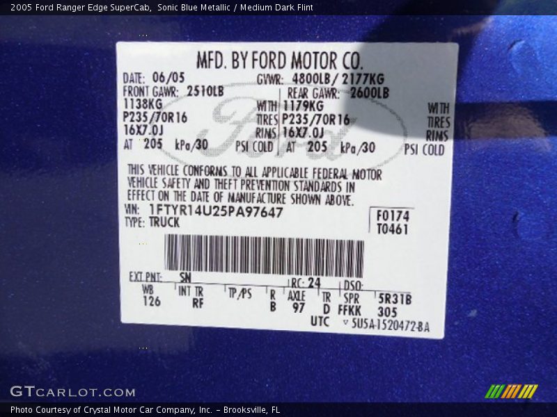 Sonic Blue Metallic / Medium Dark Flint 2005 Ford Ranger Edge SuperCab