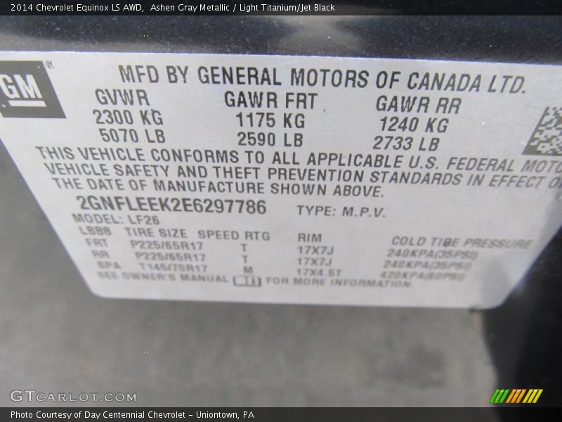 Ashen Gray Metallic / Light Titanium/Jet Black 2014 Chevrolet Equinox LS AWD